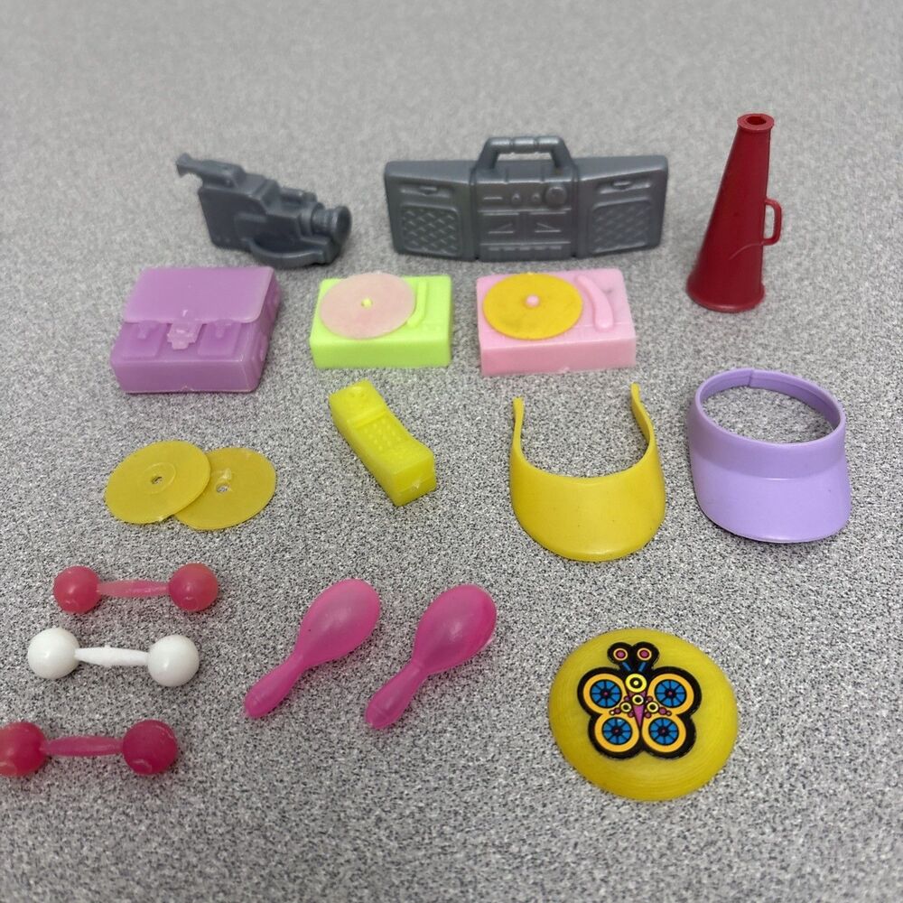 Barbie Vintage Accessories Set 1980’s Record Player, Records, Boombox, Frisbee